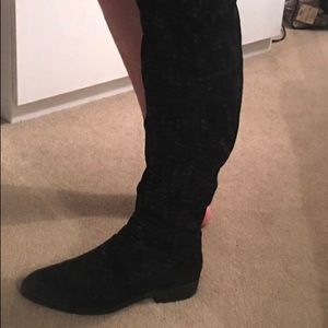 Zara black suede knee high boots
